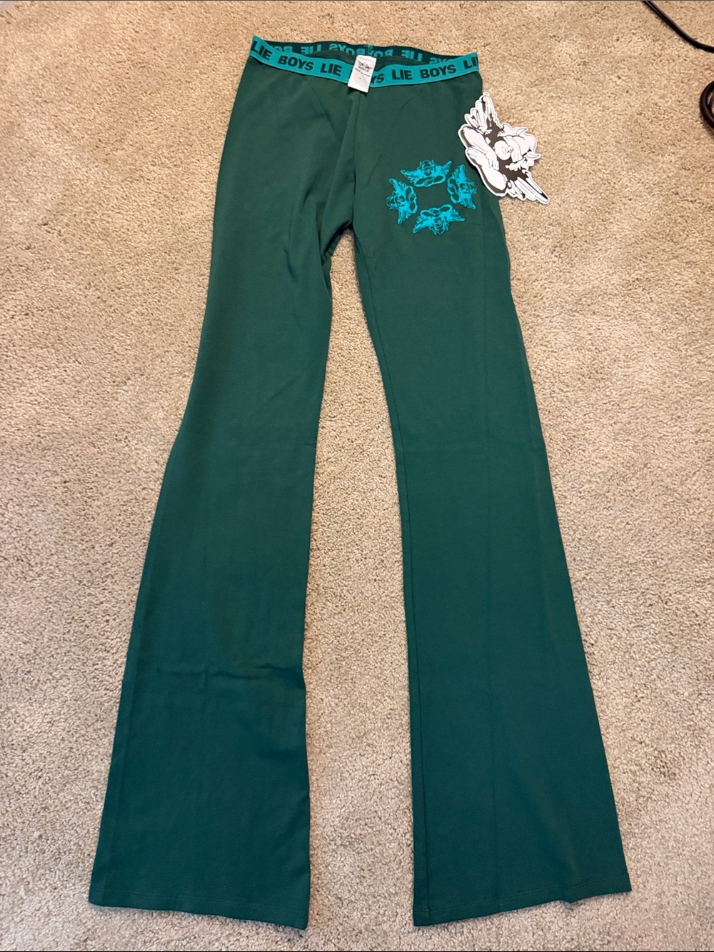 Boys Lie Forest Green Flared Sweatpants with Teal Logo
